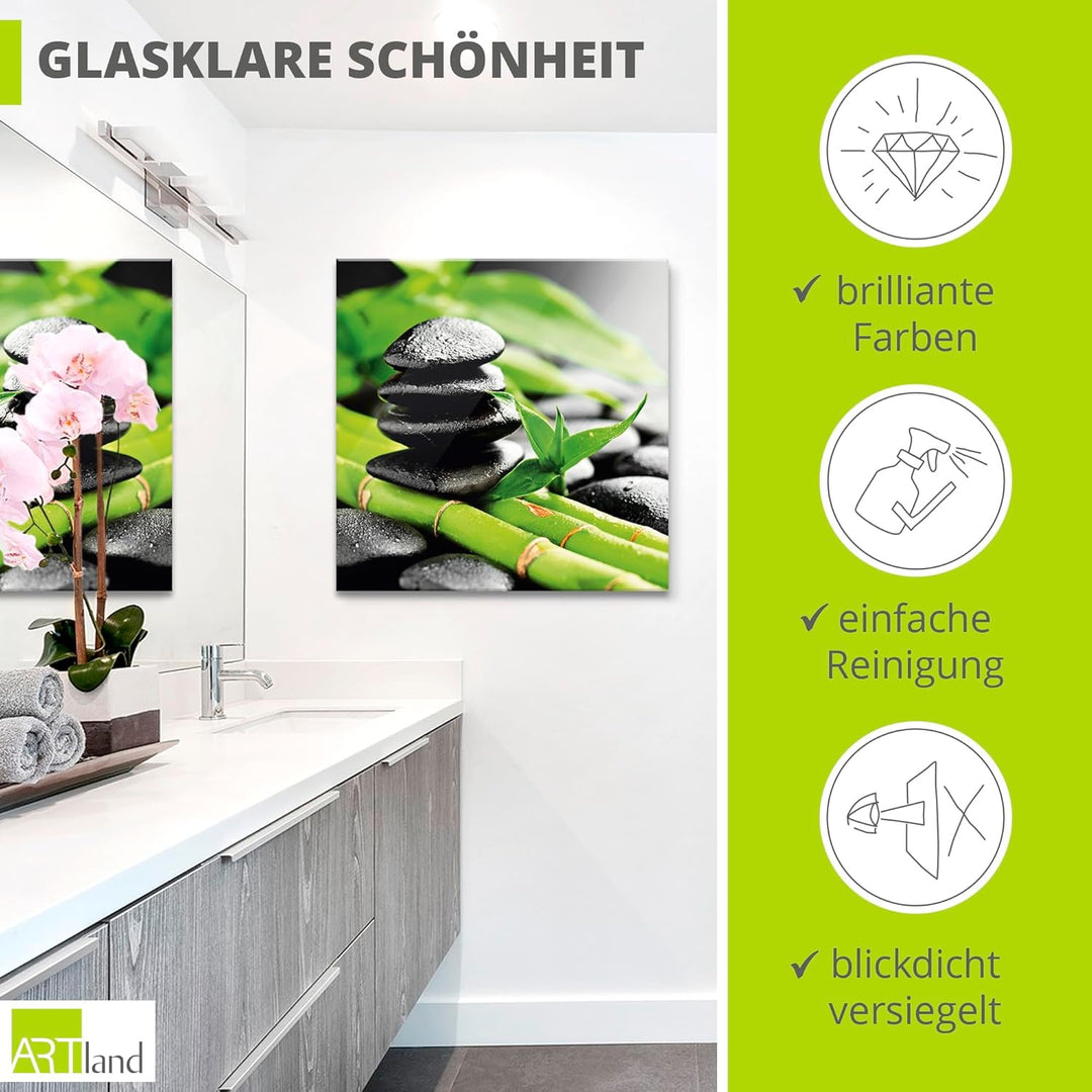 ARTland Glasbilder Wandbild Glas Bild einteilig 50x50 cm Quadratisch Asien Wellness Zen Steine Lavas