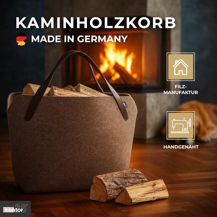kontor28® - Kaminholzkorb aus Premium Filz 100% MADE IN GERMANY | Brennholzkorb Füllvolumen 65 L mit