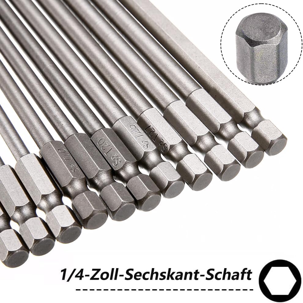 Saipor 11 Stück 200mm Torx Lang Schraubendreher Bit Set, Magnetisch Torx Bohrer 1/4" Sechskant Schaf