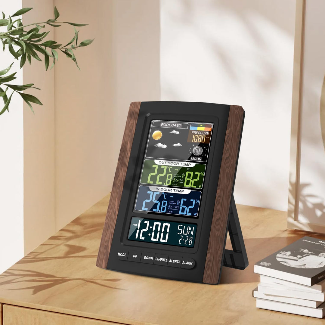 Wetterstation Funk mit Aussensensor, Farbdisplay, Wettervorhersage, Temperatur, Luftfeuchtigkeit, We