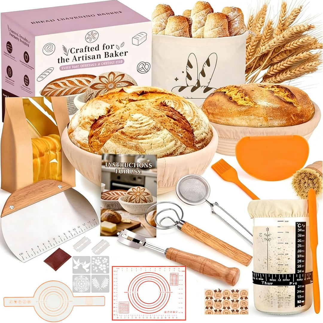 Sauerteig Starter Set mit Gärkörbchen, Brot Backen Zubehör Komplettset, Sauerteig Zubehör für perfek