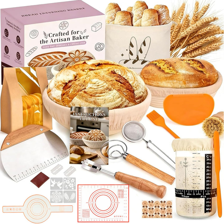 Sauerteig Starter Set mit Gärkörbchen, Brot Backen Zubehör Komplettset, Sauerteig Zubehör für perfek