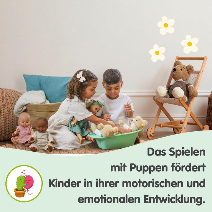 Heless 2490 - Puppenkleidung aus 100 % Bio-Baumwolle, Strickkleid in Pfirsich für Puppen und Kuschel