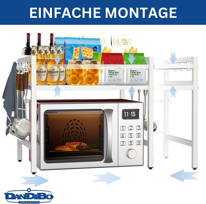 DanDiBo Verstellbares Küchenregal Weiss für Arbeitsplatte Stehend 2 Stufig 40-64 cm Regal Küche 9668
