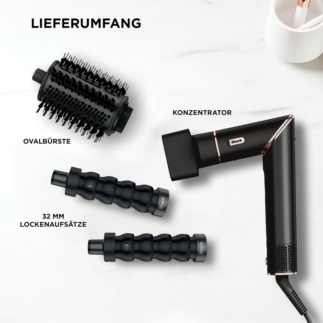Shark FlexStyle 3-in-1 Luftstyler & Haartrockner, Auto-Wrap-Lockenaufsatz, Ovalbürste, Konzentrator,