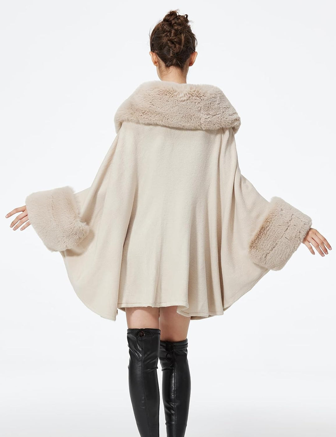 BEAUTELICATE Kunstpelz Poncho Stola Damen Umhang Cape Herbst Strickjacke Winter Mantel Mit Kunstfell