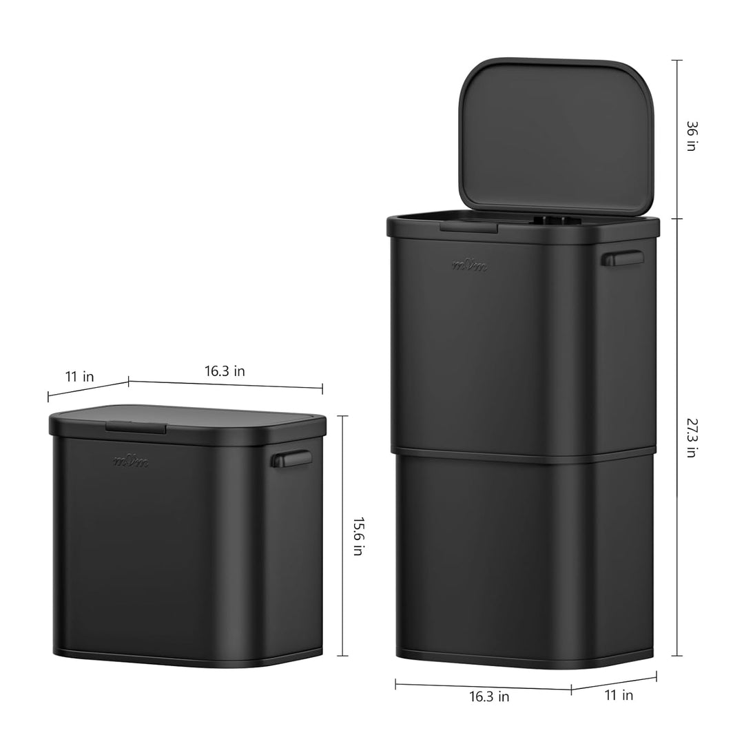 mVm Mülleimer Küche,70 Liter Mülltrennsystem,Mülleimer mit deckel,Gross,Edelstahl Drückmülleimer für