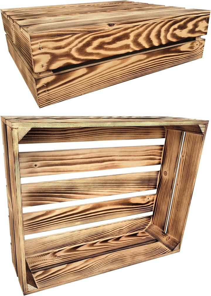 2er Set Holzkiste Gross Aus Holz - massive Weinkisten Vintage 50x40x15cm - Holzbox Für Aufbewahrung,
