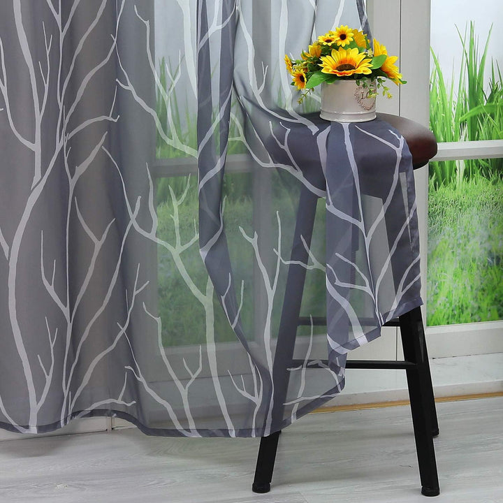 1 Stück Transparente Gardine Schal mit Kräuselband Voile Vorhang Fensterschal Äste Muster H/B 245/14