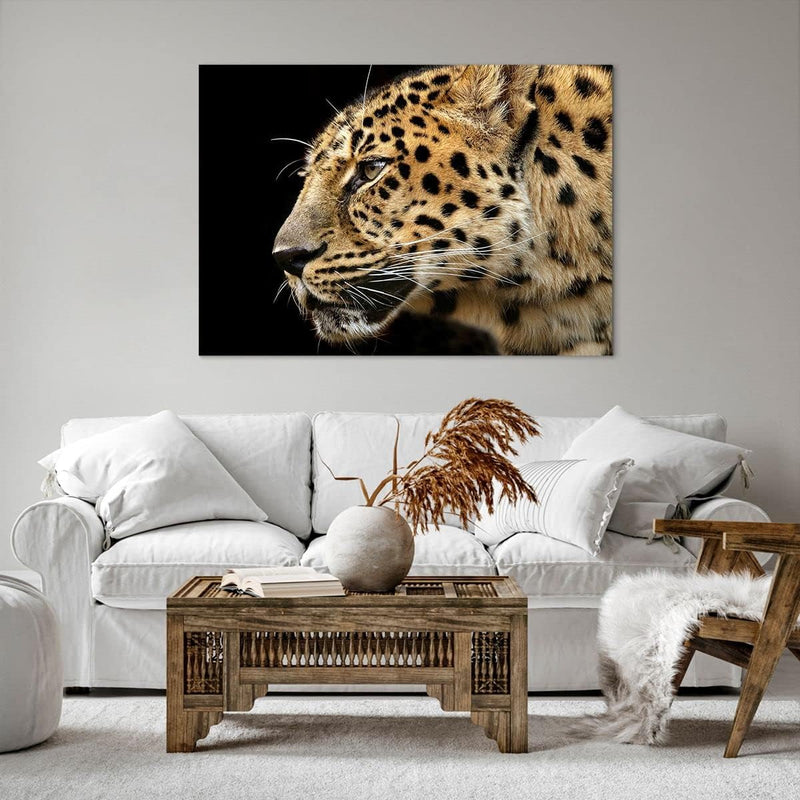 Bilder auf Leinwand 100x70cm Leinwandbild Tiere Leopard wilde Katze wilde Tiere Gross Wanddeko Bild