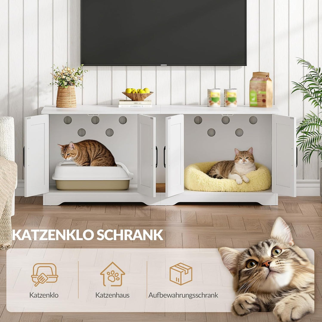 Katzenklo Schrank für 2 Katzen, Katzenklo Versteckt Schrank Möbel, Katzenhaus Holz Beistelltisch mit