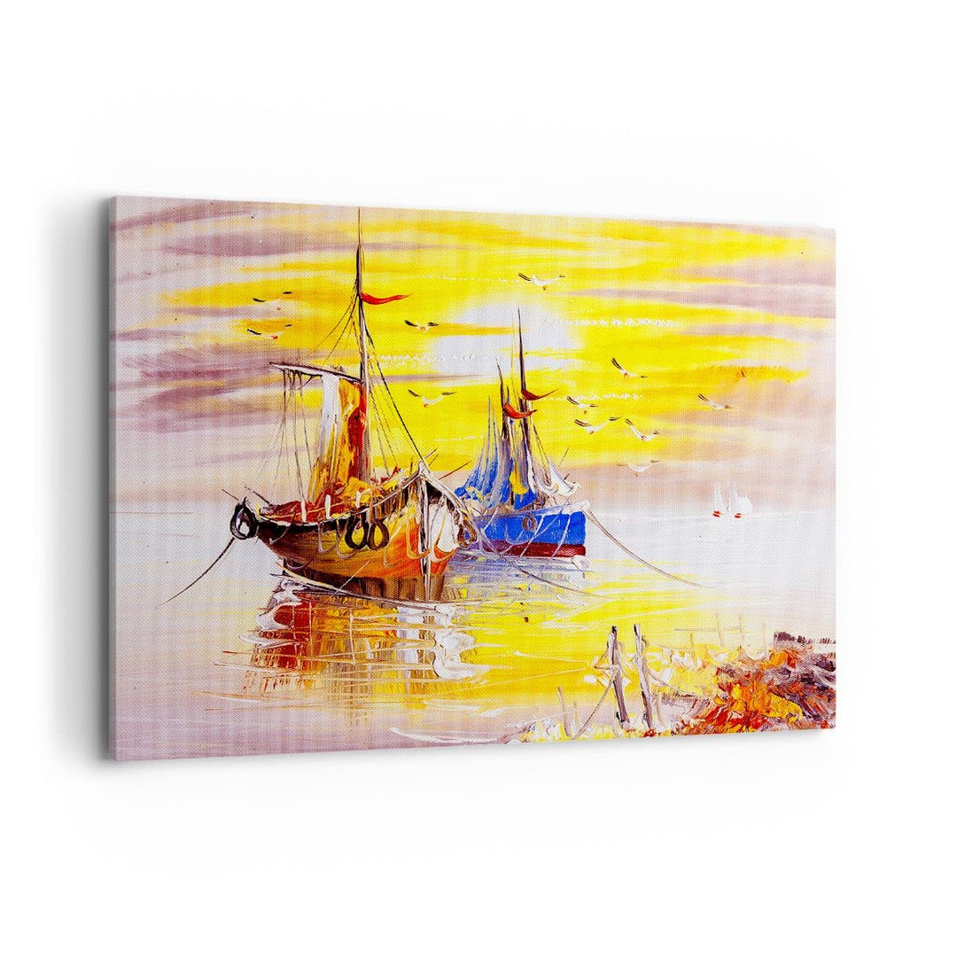 Bilder auf Leinwand 100x70cm Leinwandbild Boote Sonne Meer Reisen Gross Wanddeko Bild Schlafzimmer K