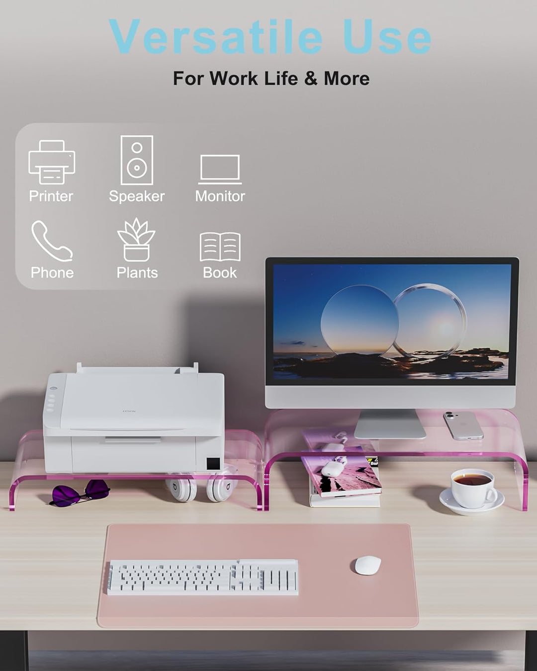 Monitorständer Acryl 2er-Set, 2-Ebenen Bildschirmerhöhung Modular, PC Monitor-Erhöhung, Schreibtisch