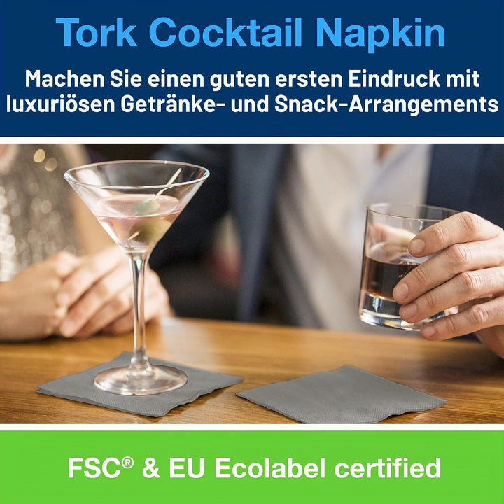 Tork 477832 Cocktailservietten Grau / Cocktail Serviette in Advanced Qualität mit 1/4 Falz / 12 x 20