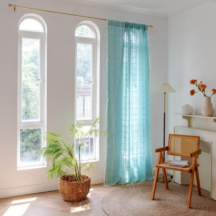 Sutuo Home Boho-Vorhang, Plaids für Schlafzimmer, halbverdunkelnd, Leinen, Bauernhaus-Quasten, Fenst