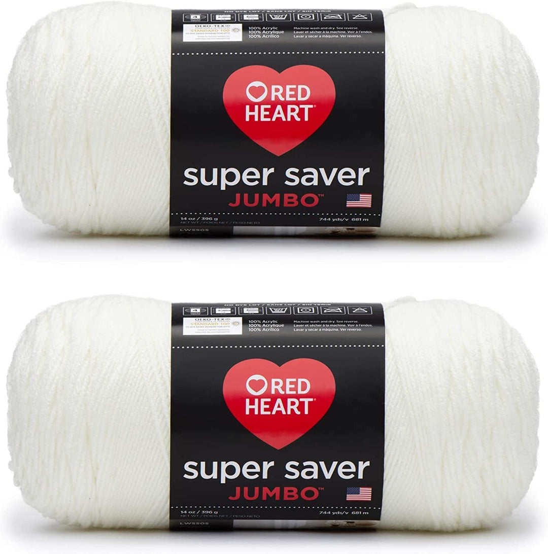 Red Heart E302C.0316P02 Super Saver Jumbo Garn, Acryl, Weiss (Soft White), 2 Count(Pack of 1) Weiss