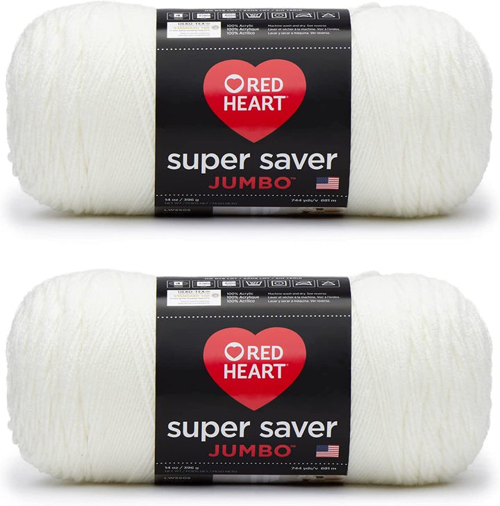 Red Heart E302C.0316P02 Super Saver Jumbo Garn, Acryl, Weiss (Soft White), 2 Count(Pack of 1) Weiss