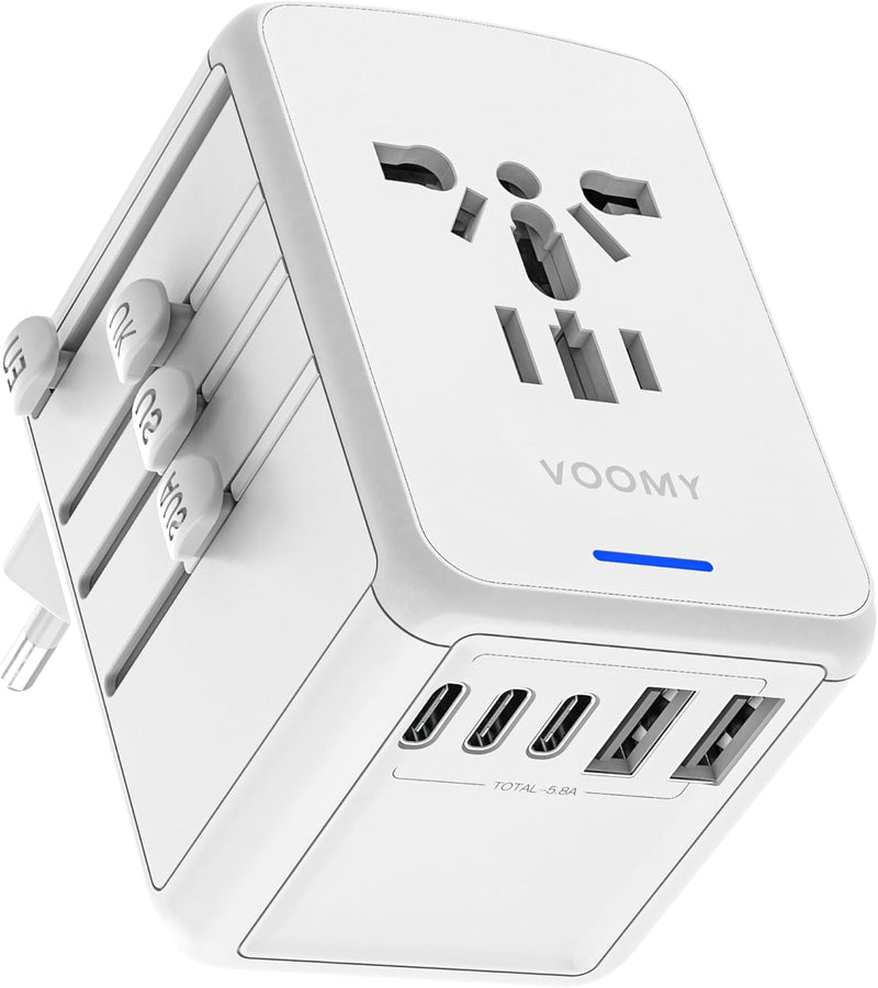 VOOMY Adapter für 170+ Landen, Reiseadapter Usa mit 2 USB A, Reisestecker mit 3 USB C, Reiseadapter