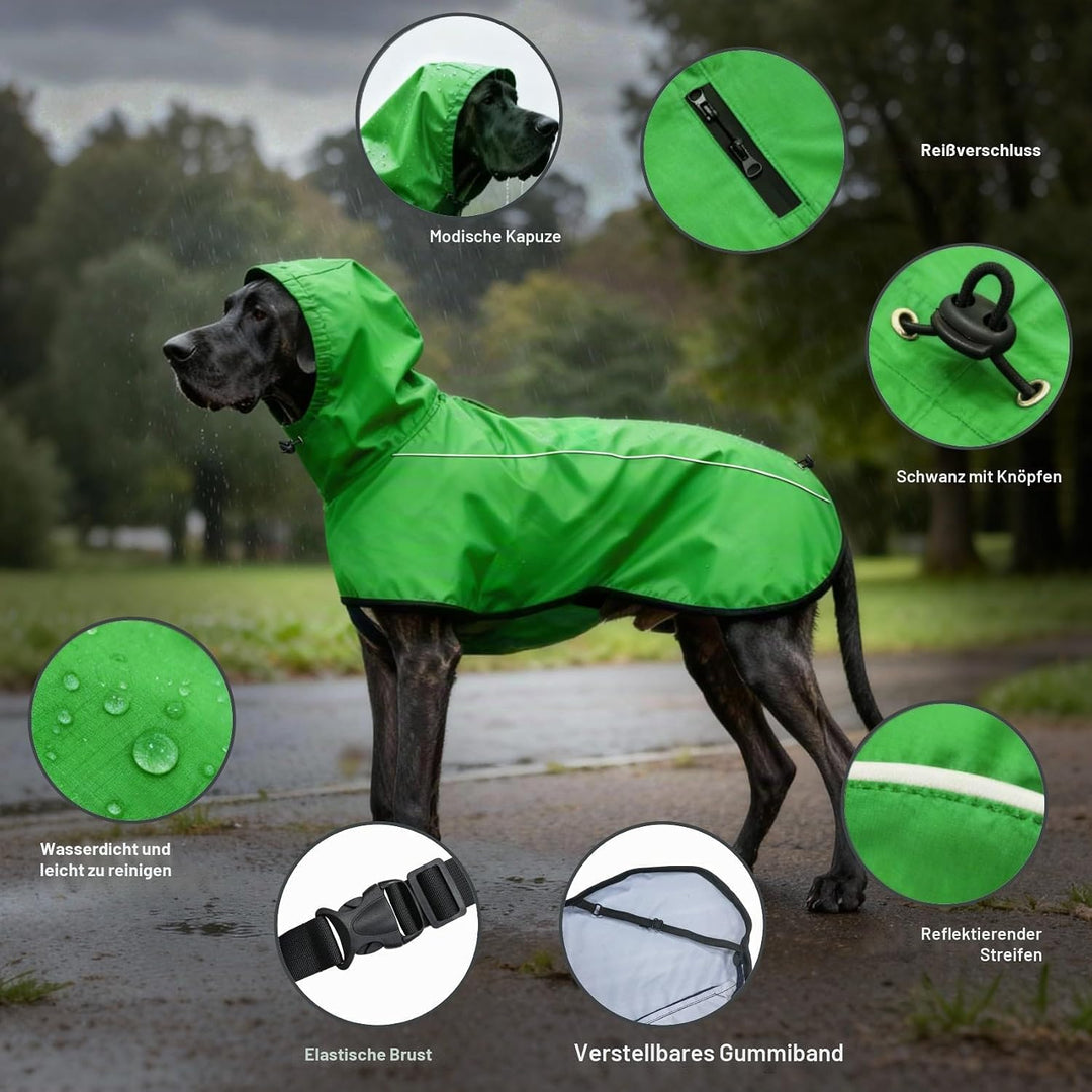 Hund Regenmantel Jacke Reflektierende Verstellbare Kapuze Haustier Poncho Regenmantel mit Leine Loch