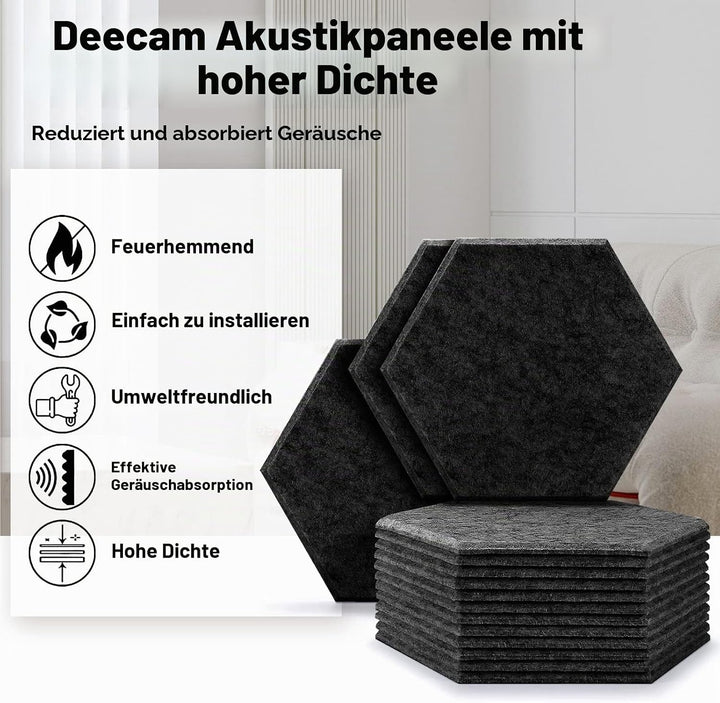 Hexagon Akustikplatten selbstklebend, Deecam 30X26X1 CM Hohe Dichte Akustikpaneele, Schallschutz/Sch