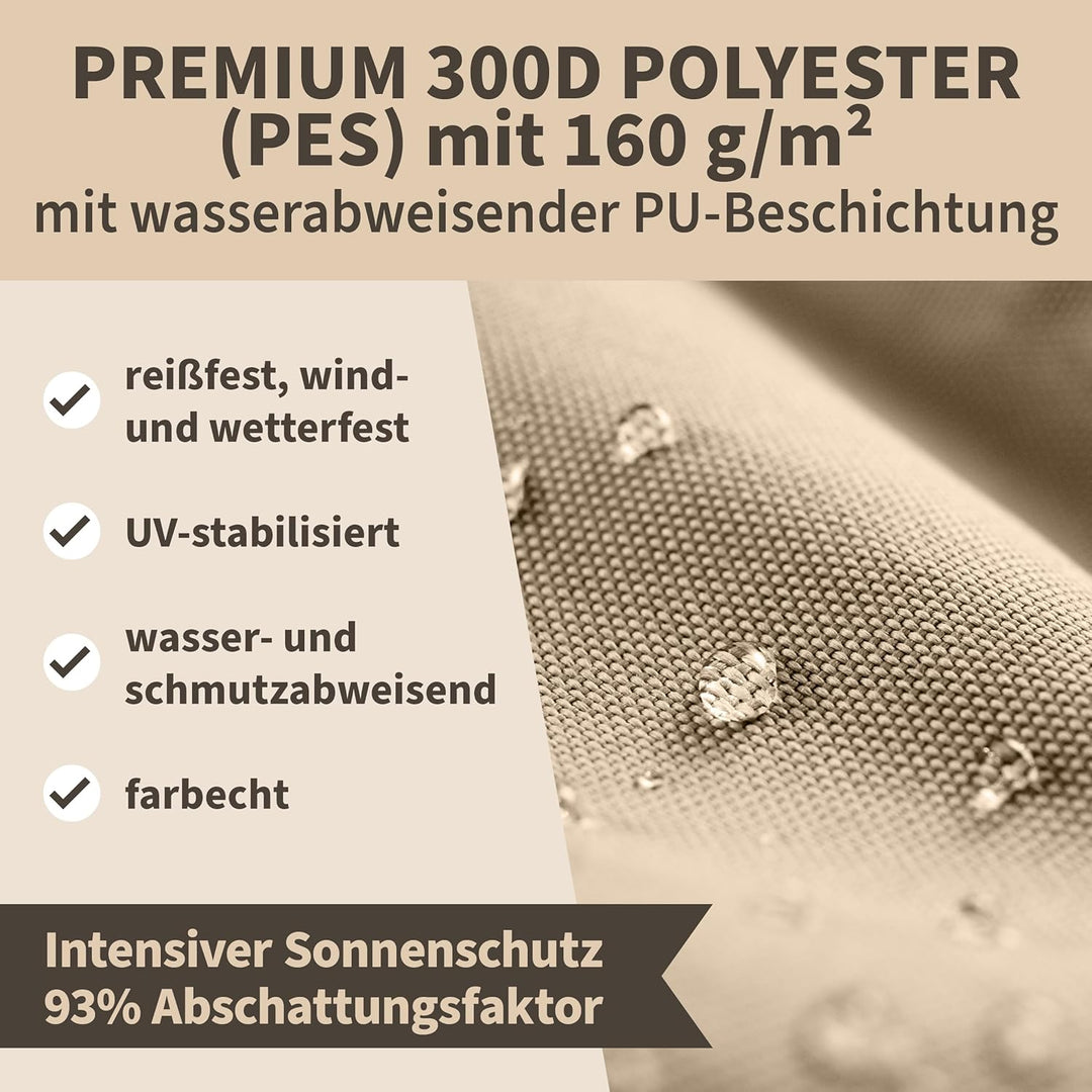 TTL GARDEN 3x3x4,25m Sonnensegel Dreieck rechtwinklig Sand-beige - Premium Polyester 300D 160g/m² 93