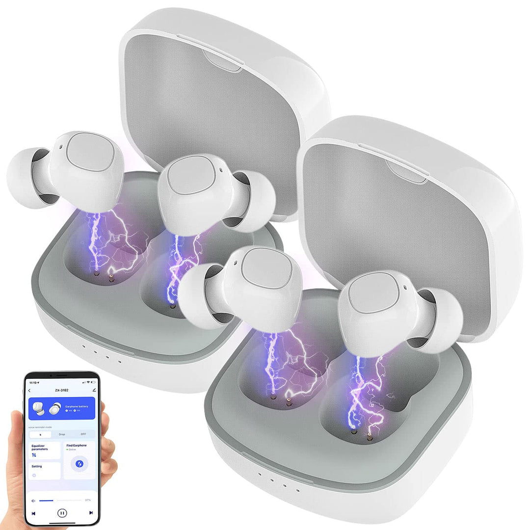 auvisio Kabelose Kopfhörer: In-Ear-Stereo-Headset, BT 5, Ladebox, 18 Std. Spielzeit, App, 2er-Set (K