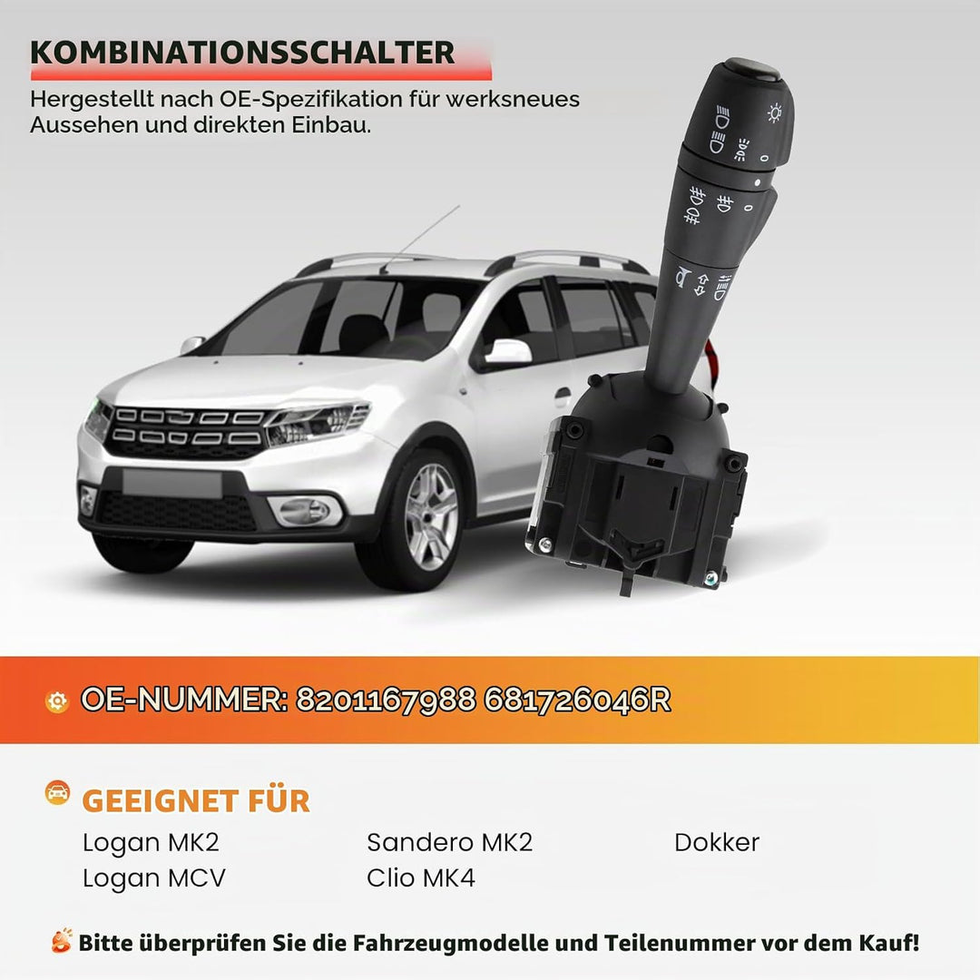 ZEALfix Lenkstockschalter Blinkerschalter für Dacia Lodgy 8201167988 Blinkender Steuerschalter 25540