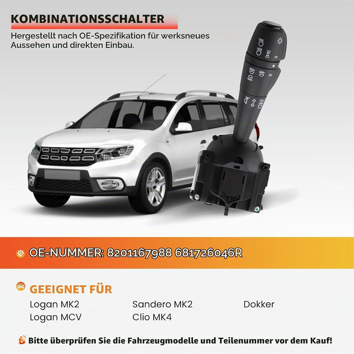 ZEALfix Lenkstockschalter Blinkerschalter für Dacia Lodgy 8201167988 Blinkender Steuerschalter 25540