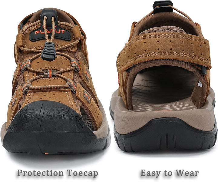 FLARUT Sandalen Herren Outdoorsandalen Sommer Wanderschuhe Trekkingsandalen Leder Strand Wandersanda