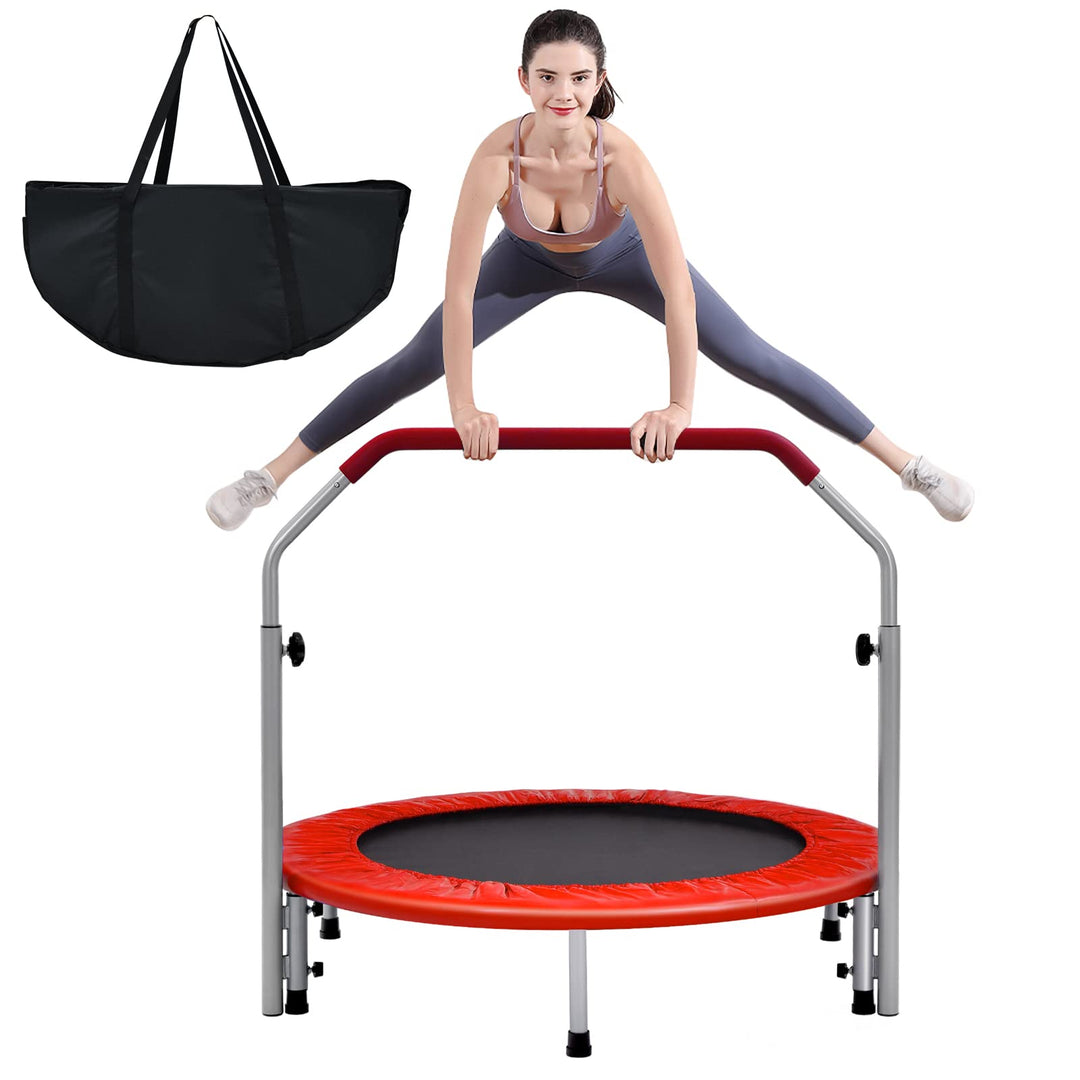 GYMAX Ø101 cm Mini Trampolin klappbar, Fitness Trampolin mit 4-stufig verstellbarem Haltegriff, Gart