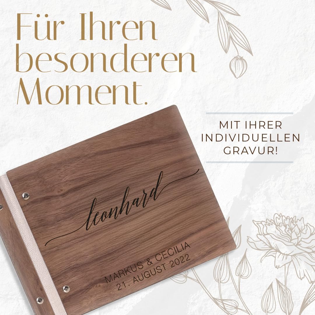 Hochzeitideal – Personalisierbares Gästebuch Hochzeit Leon E7 mit 40 Seiten I Hochzeit Gästebuch aus