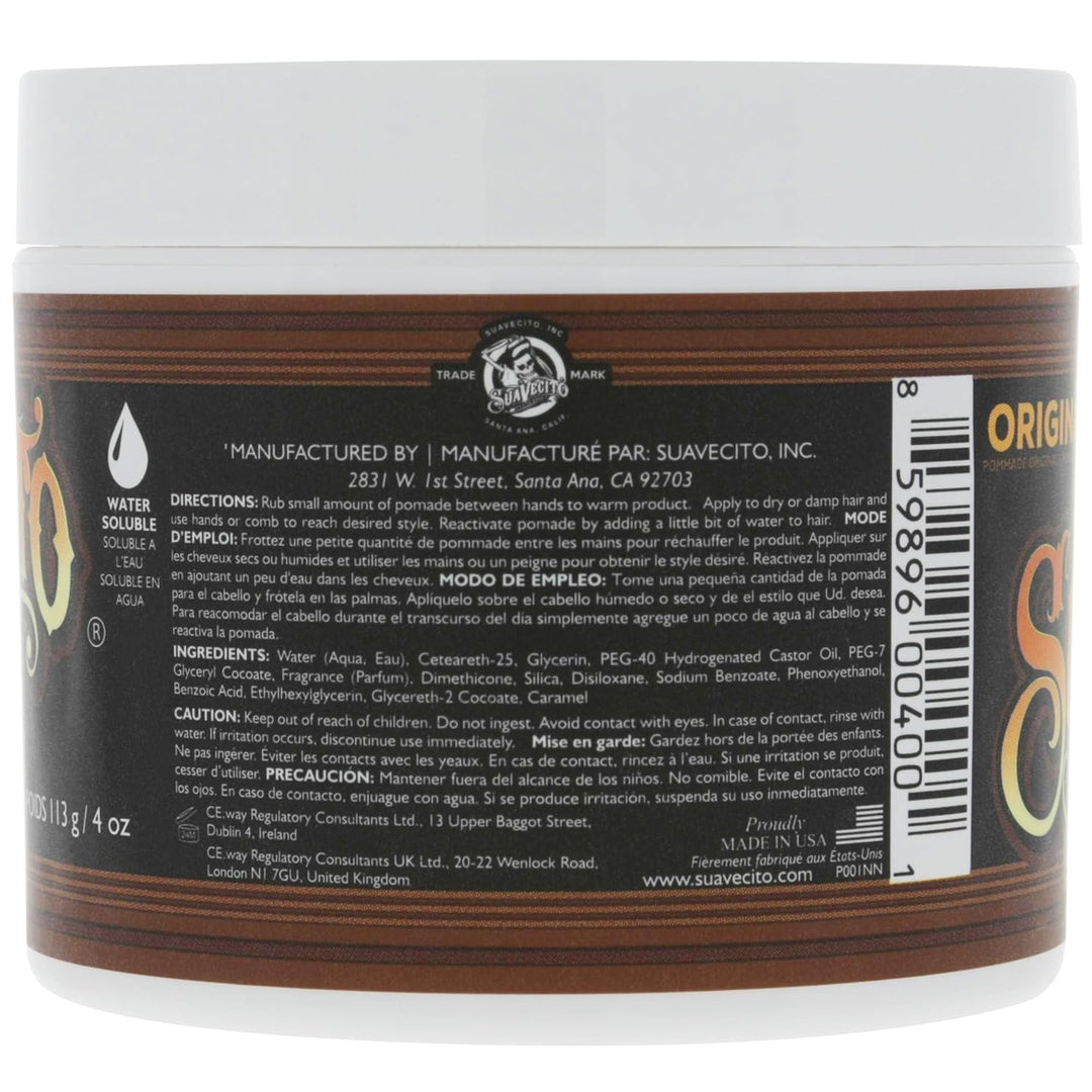 Suavecito Pomade Original Hold, Medium Hold Hair Pomade For Men, Medium Shine Water Based Wax, 4oz/1