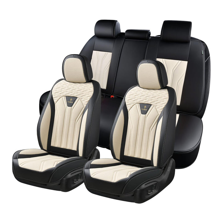 FLORICH Autositzbezüge Leder, Vorder- und Rücksitzbezüge, 5 Stück, komplettes Set, universell passen