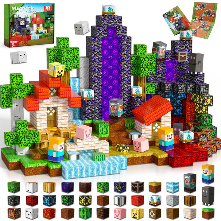 Goody King Magnetische Bausteine 100 Teile Wald-Portal Set - Magnetbausteine für Kinder mit Lava, Wa