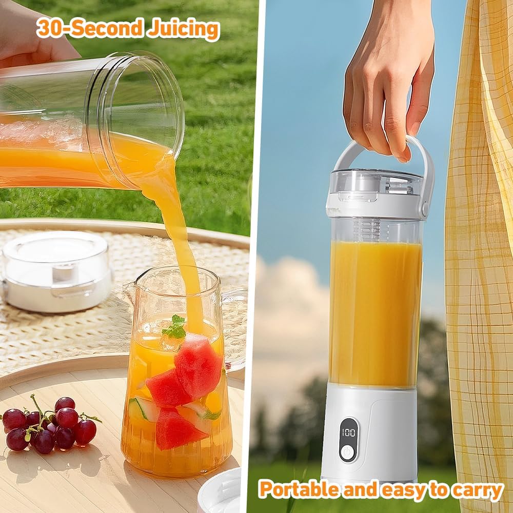 Tragbarer Mixer Smoothie Maker To Go, 600ML, LED Display | Portable Blender mit 6 Klingen für Shakes