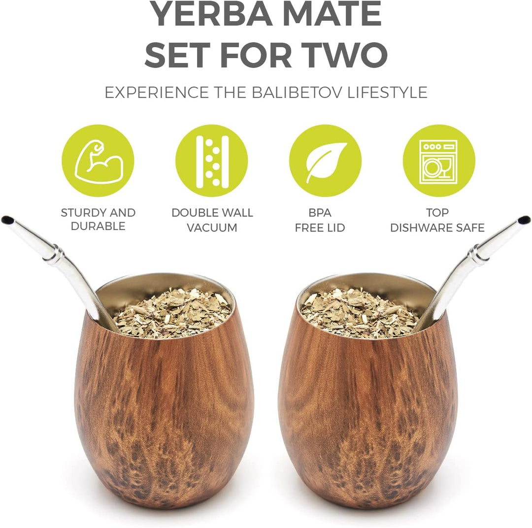 balibetov Mate Becher Set (2 Yerba Mate teebecher set, 5 pcs) - enthält Zwei Doppelwandiger 18/8 Ede