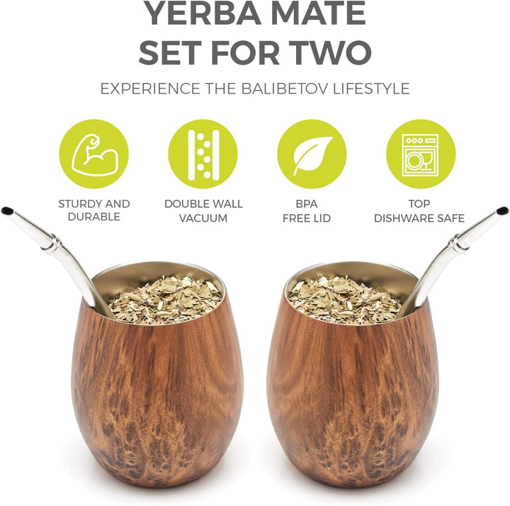 balibetov Mate Becher Set (2 Yerba Mate teebecher set, 5 pcs) - enthält Zwei Doppelwandiger 18/8 Ede