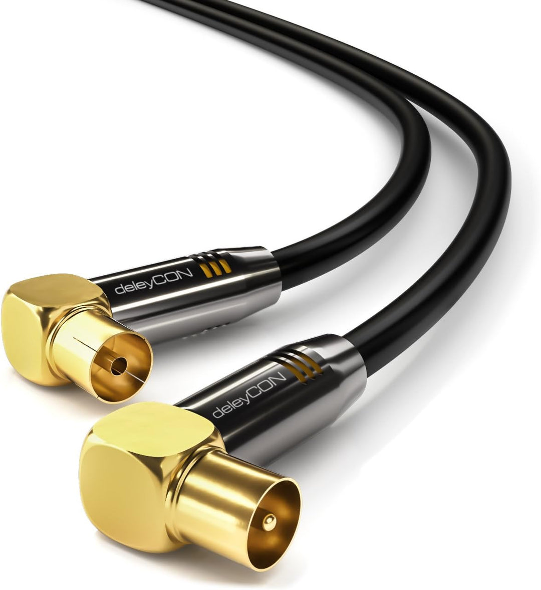 deleyCON 15m TV Antennenkabel HDTV Full HD - 2x gewinkelt - Koaxialkabel - TV-Stecker (90° Grad) zu