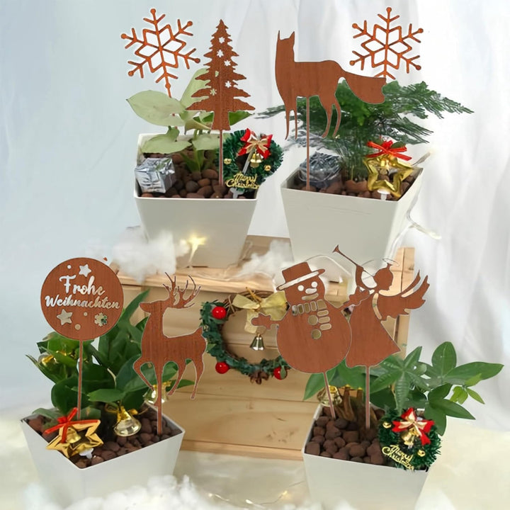 22PCS Garten Roststecker Metall Adventskranz Rost Dekostecker Winterwald Rost Gartendeko Stecker Ros