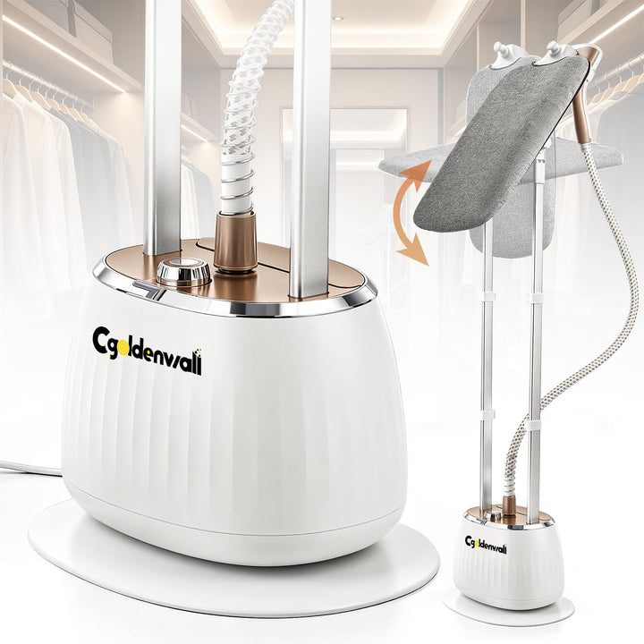 CGOLDENWALL Vertikaler Dampfglätter 1350W mit Doppelstange, 1.6L Tank, 10 Dampfstufen, 3-in-1 Bügelw
