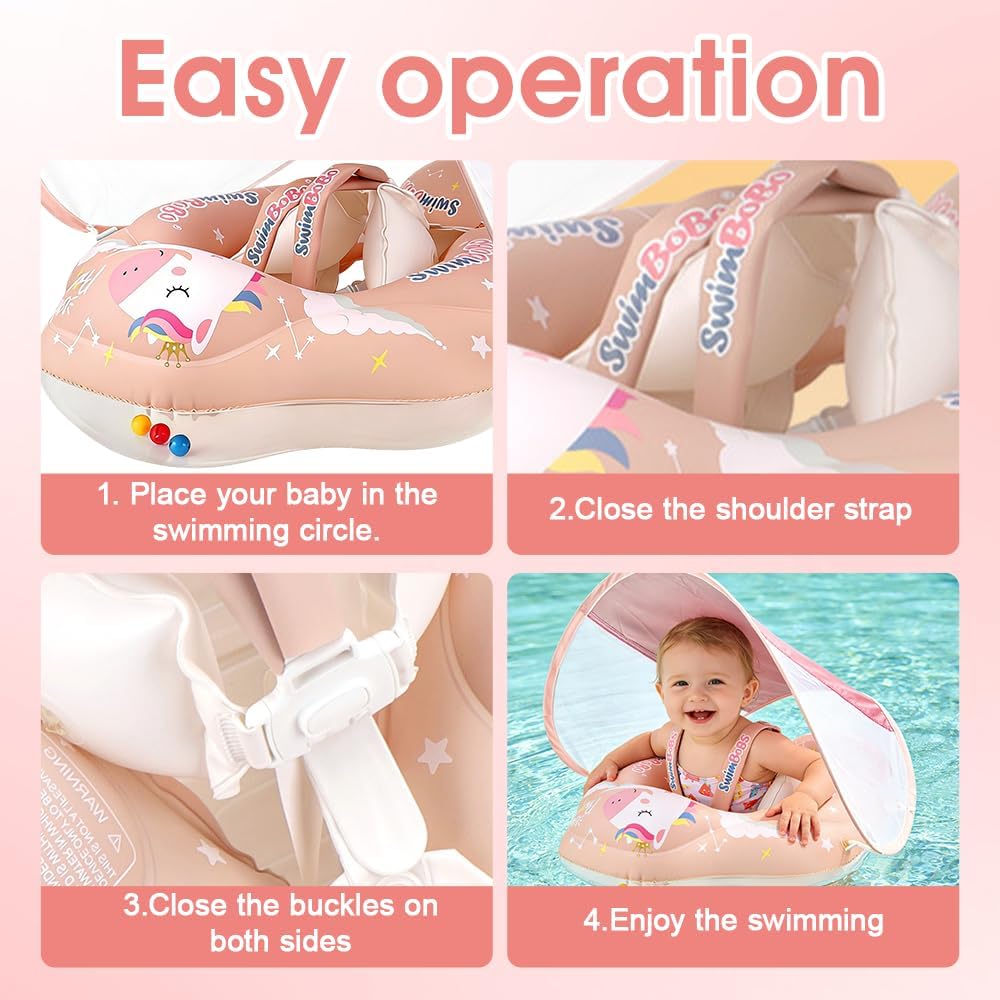 Mineup Baby Schwimmring mit Sonnendach, UPF50+ Baby Float, Schwimmhilfe Mit Sicherheitssitz, Schwimm