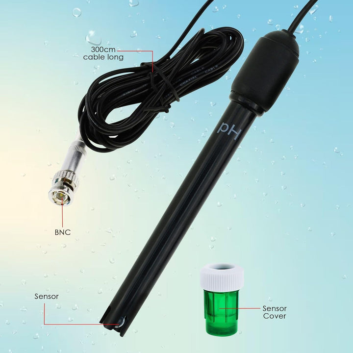 Lange Karosserie pH Elektrode mit BNC Steckdose Sonde 300cm Kabel 0-14pH für pH Meter, pH Regler pH