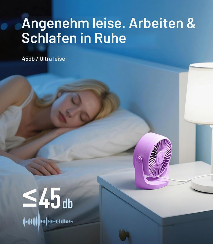 Diveblues USB Turbo Tischventilator, Ultra-Leiser Mini Ventilator, Leistungsstarker Wind, LED-Displa