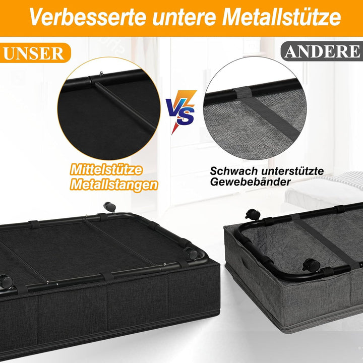 JUPELI 2 Stück Unterbettkommode mit Rollen, 50L Faltbare Unterbett Aufbewahrungsbox, Bettkasten Aufb