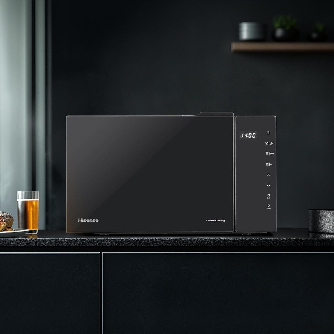 Hisense H23MOBS5HG4 Digitale Mikrowelle mit Grill, 23 Liter, 1000 W, Keramikbeschichtung, Premiumgla