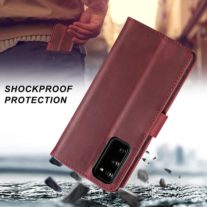 LENSUN Lederhülle für Samsung Galaxy S20 FE, Echtleder Hülle [Wallet Fach][RFID Blocker][Premium Ech