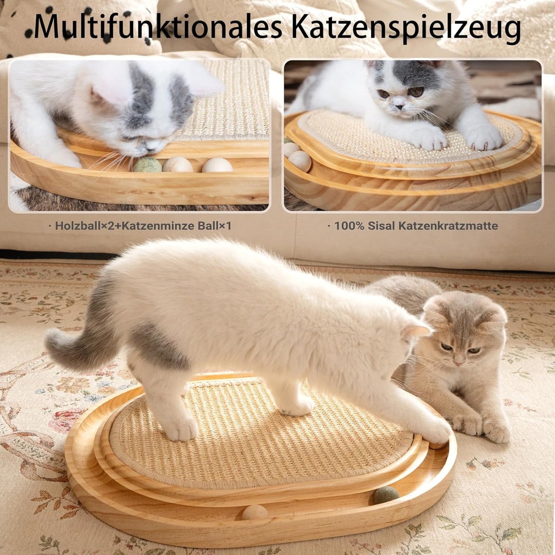 CheerPals Sisal Kratzbrett - 2-IN-1 Katzen Spielzeug, Massives Kiefernholz &amp; Natürliche Sisal Pad &amp;