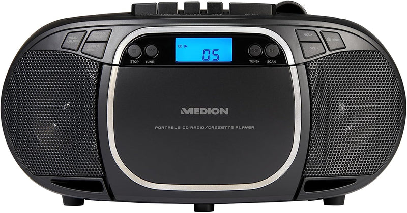 MEDION E66476 Stereo Sound System (Boombox, CD-Player, MP3, Kassette, tragbarer Kassettenspieler für