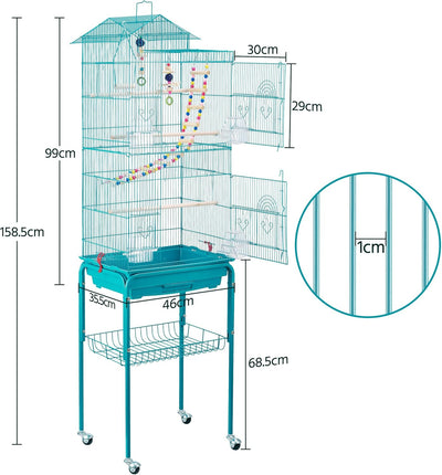 Yaheetech Vogelkäfig Wellensittich Kanarien Käfig mit Vogelspielzeug mit Ständer 46 x 35,5 x 158,5 c