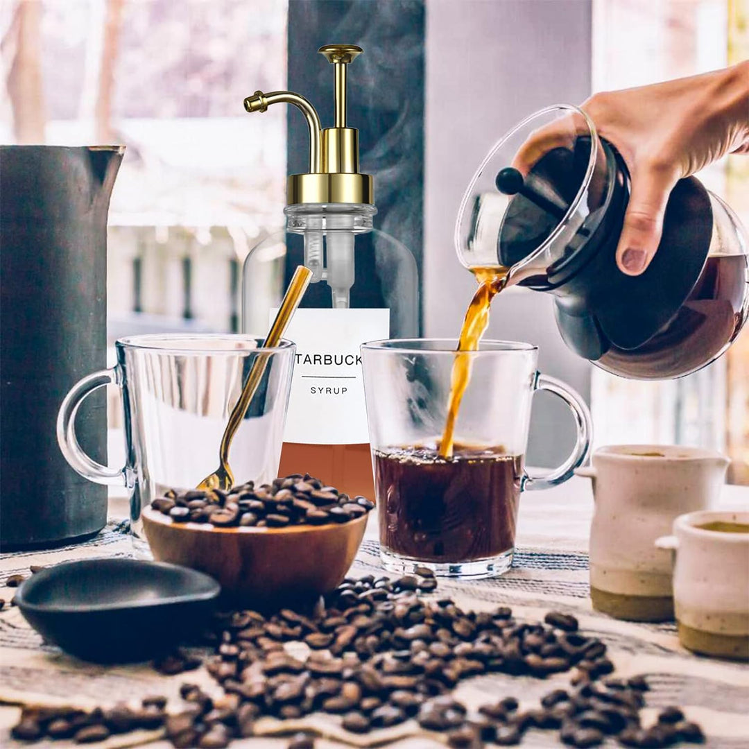 2 Stück Kaffee Sirup Spender Glas Set mit 36 Etiketten, Kaffee-Pumpenspender, Minimalistische Glas